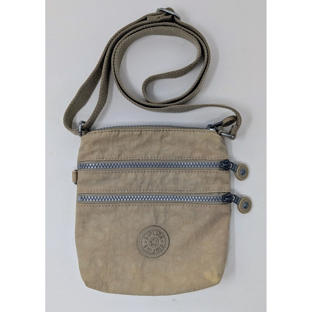 Mini Kipling Alvar Khaki Beige Tan Crossbody Triple Zip Bag Purse - No Monkey